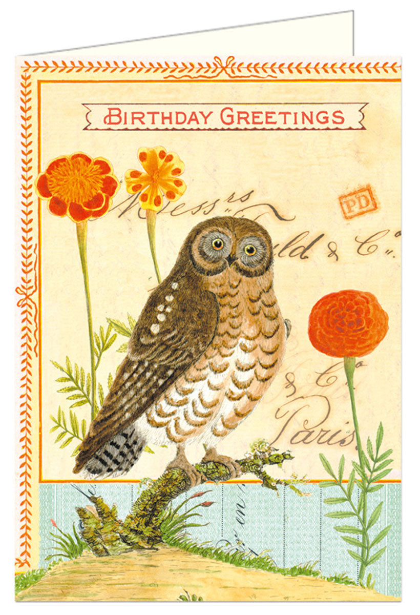 Happy Birthday Owl Vintage Greeting Card