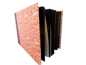 Open image of Provence Red landscape album. Brown leather spine with 30 black acid free pages