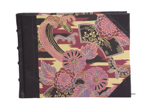 Black half leather guest book with purple Japanese washi paper sides