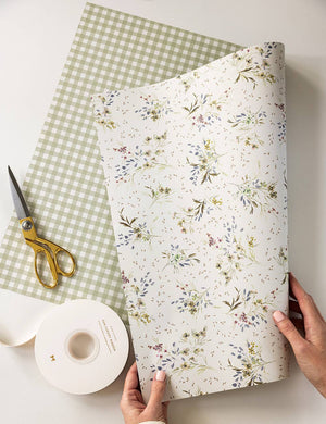 Itsy Bitsy Florals / Sage Check Double Sided Gift Wrap