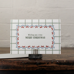 Letterpress Christmas Notecard - Ornamental Check