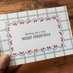 Letterpress Christmas Notecard - Ornamental Check