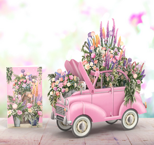 Pop- Up Cards - Pink Flower Car