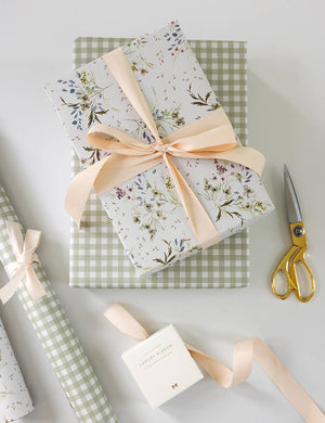 Itsy Bitsy Florals / Sage Check Double Sided Gift Wrap