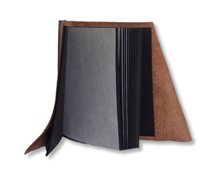 Black pages with interleaving tissue in leather wrap photo album