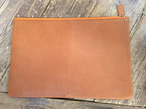 ATKM leather document holder, brown with orange zip