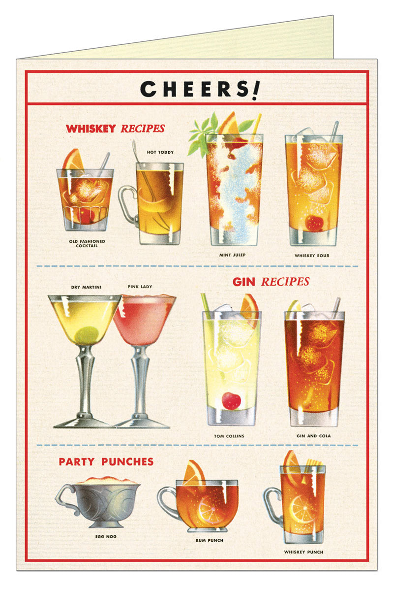 'Cheers' Vintage Bartender's Chart Greeting Card