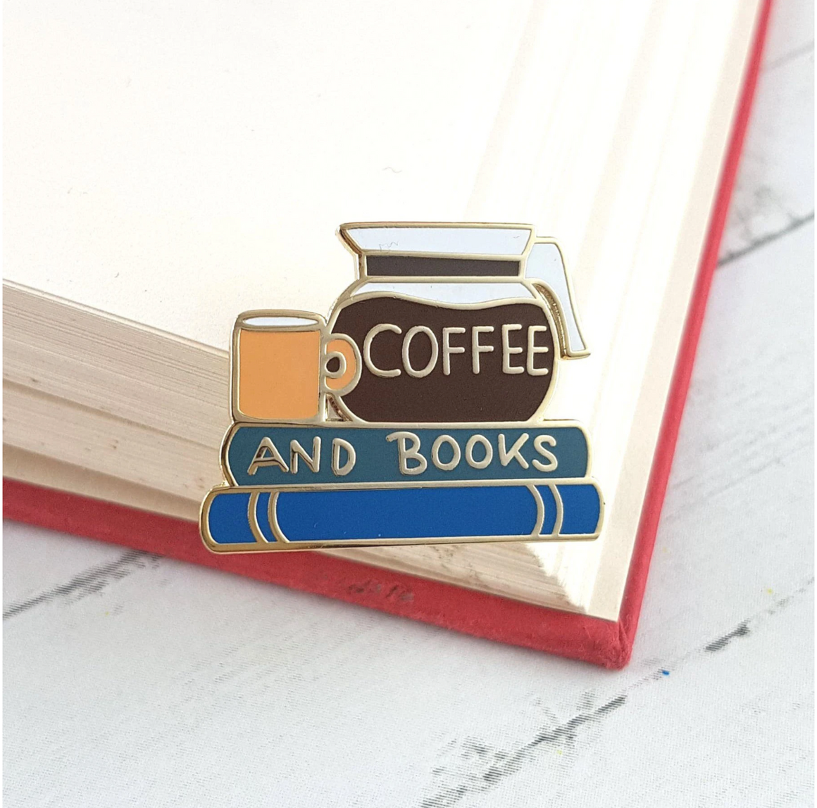 Coffee and Books Label Pin