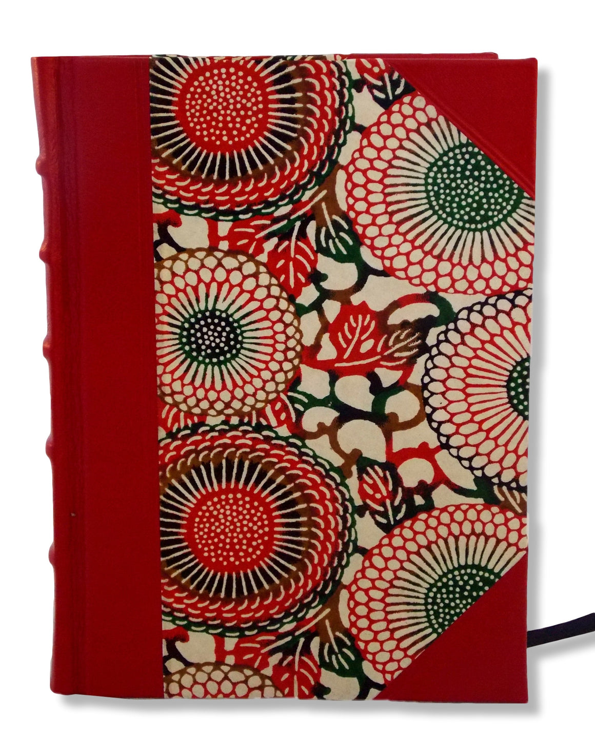 Red half leather blank journal featuring distinctive Japanese washi paper sides