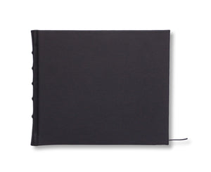 Large Black Leather Printed Page Guest Book on a white background