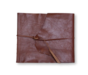 Leather Wrap Style Guest Book with Printed Pages - Chestnut leather on white background