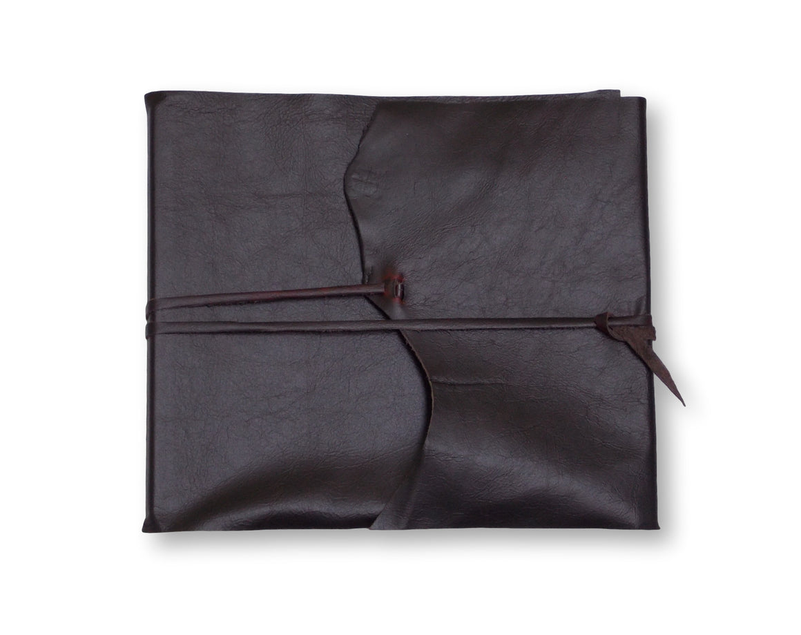 Leather Wrap Style Guest Book with Printed Pages - Chestnut leather on white background
