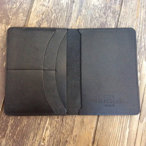 Inside pockets of black leather passport wallet