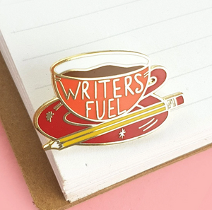 Writer's Fuel Label Pin